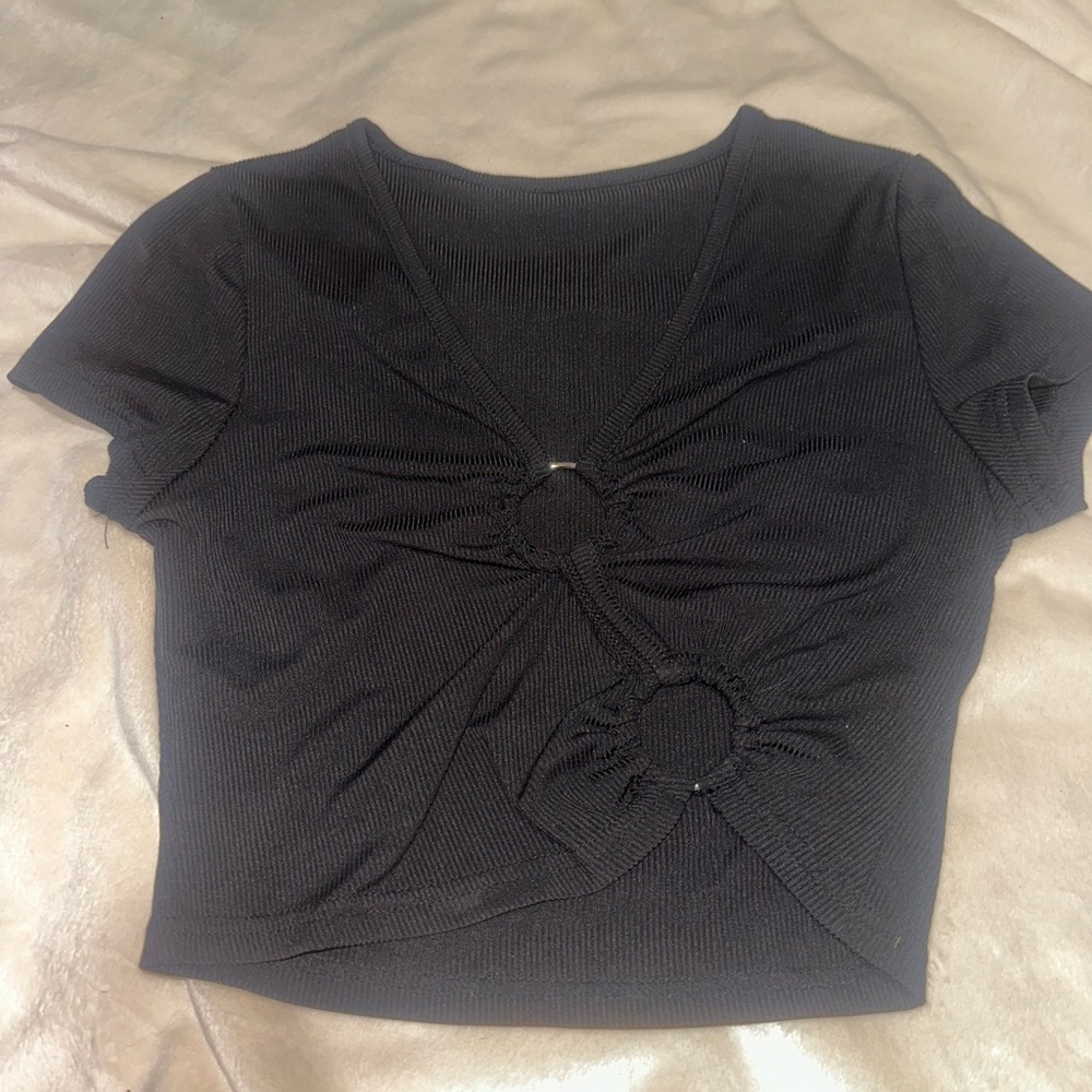 SHEIN Black Crop Top with Ring Accents